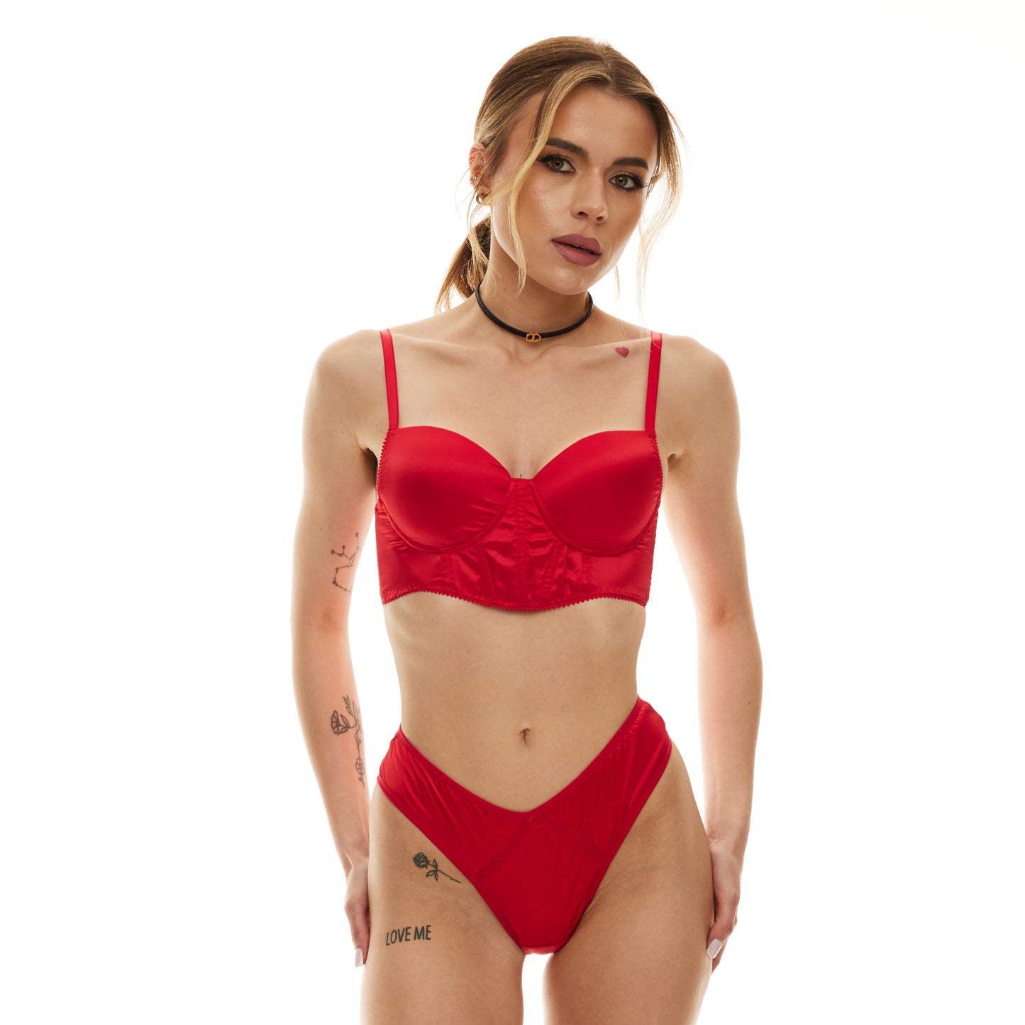 Red Lingerie Set with Corset Bra