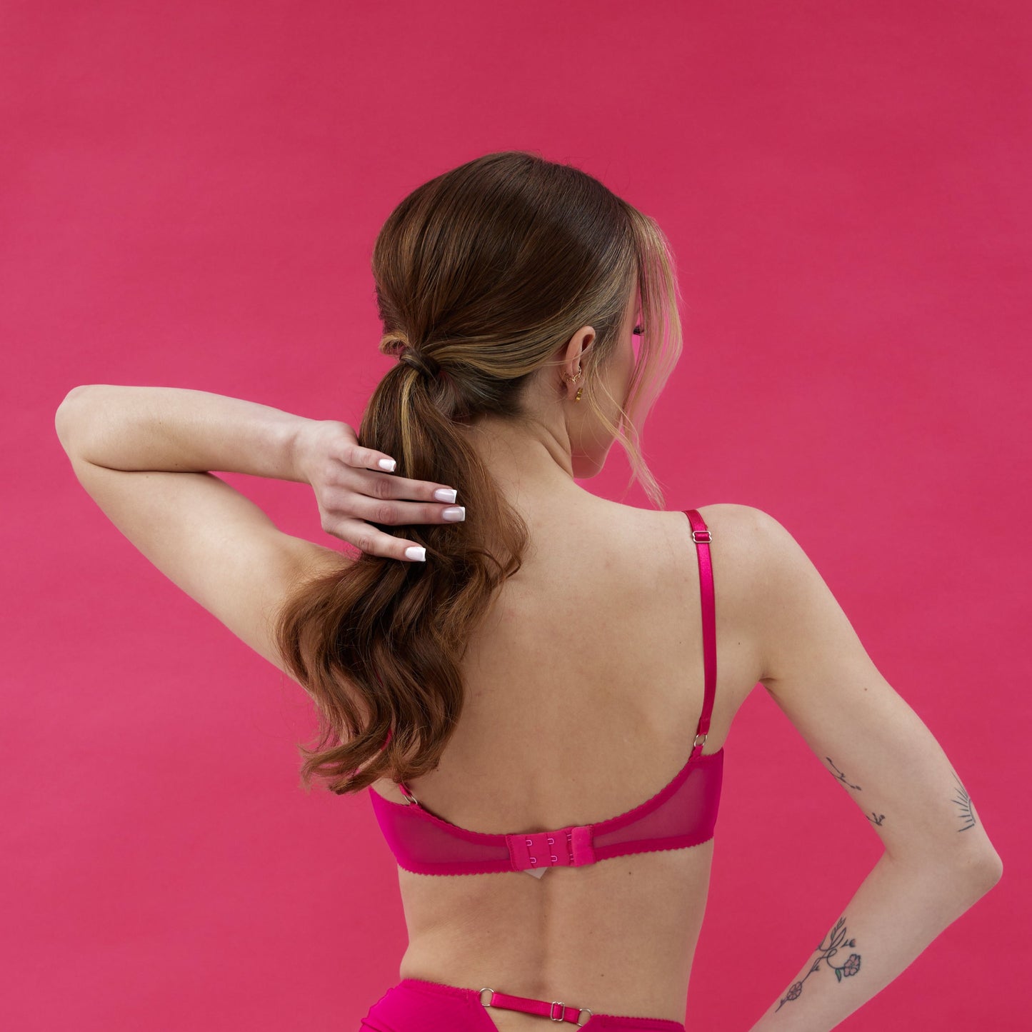 Pink Satin and Sheer Unlined Bra